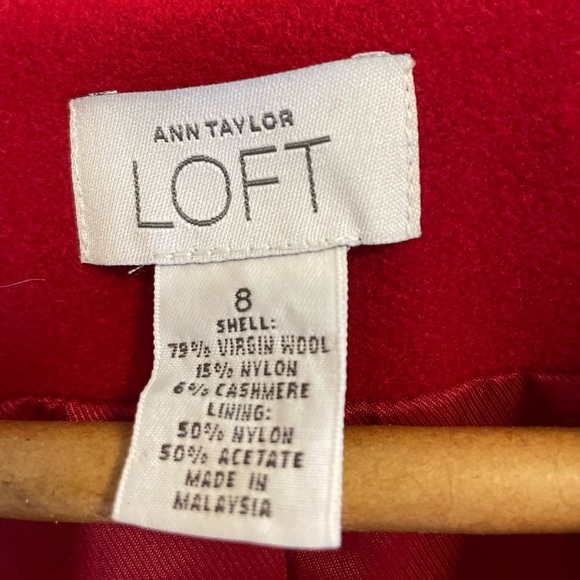 Loft Virgin Wool Blend Trench long Coat Red Size 8 - Picture 4 of 7